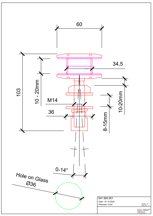 Gelenkiger V4A Glaspunkthalter D60 für 10 -19 mm