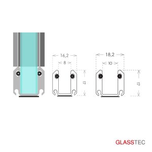 Aluminium U-Klemmprofil mit Dichtungen und 3M-Kleber